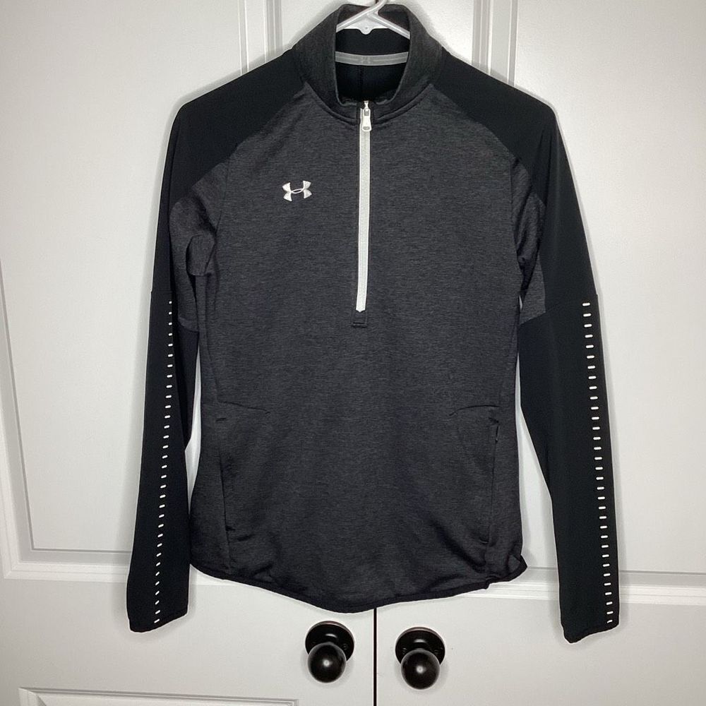 Ladies Under‎ Armour 1/4 zip Hybrid Pullover Gray/Black/white small